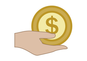 Mano dando una moneda de dólar dorada