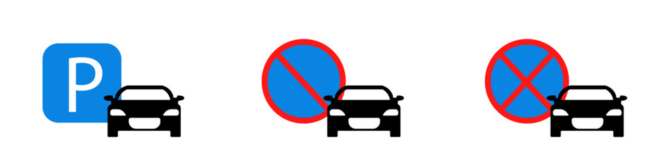 Tanda parkir yang berbeda. Contoh tempat parkir yang berbeda untuk mobil Anda. Grafis Vektor parkir benar dan salah yang baik dan buruk.