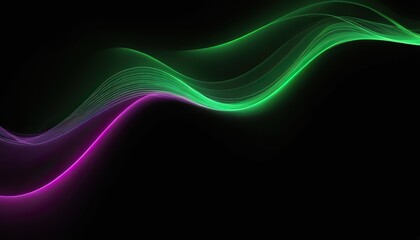 Obraz premium abstract futuristic background with green purple glowing neon moving high speed wave lines and bokeh lights.