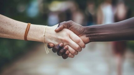 Interracial black and white handshake, NO racism