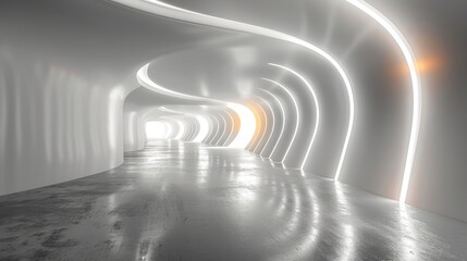 Obraz premium Minimalist design of a futuristic corridor with curved walls and a gentle light gradient