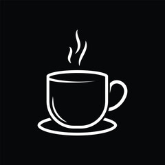 Outlined Coffee cup with black background icon set. Cups of coffee tea symbol collection. Vector Illustration.