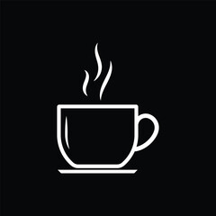 Outlined Coffee cup with black background icon set. Cups of coffee tea symbol collection. Vector Illustration.