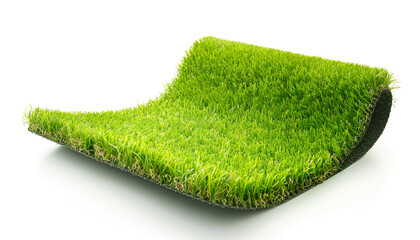 Fototapeta premium Green artificial grass carpet isolated on white