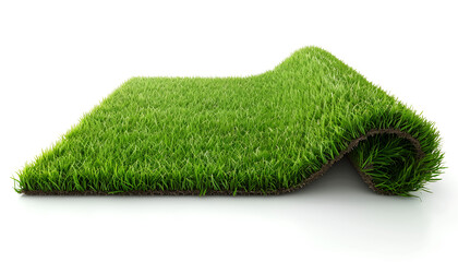 Fototapeta premium Green artificial grass carpet isolated on white