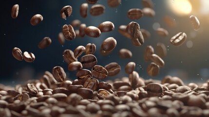Obraz premium Many roasted coffee beans flying in the air