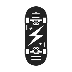 Simple Minimalist Skateboard Vector Silhouette in Black and White