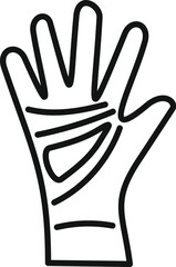 Black outline icon of a work glove protecting a hand showing five fingers