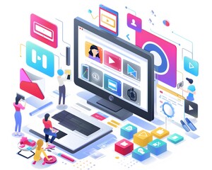 Obraz premium Illustration of Creating content tailored to user intent and leveraging data-driven strategies are crucial. This includes optimizing various content types like videos. Ai Generate.