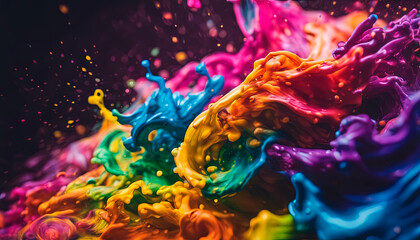 Obraz premium spiral rainbow color ink splash background, vibrant.