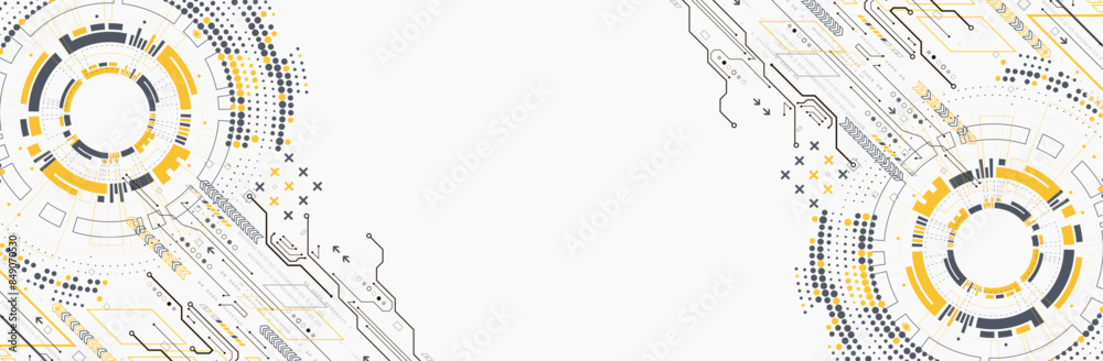 Poster Scientific and technological concept with the use of technical elements formed in the shape of a circle. Vector illustration.
