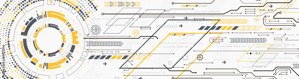 Poster Scientific and technological concept with the use of technical elements formed in the shape of a circle. Vector illustration.