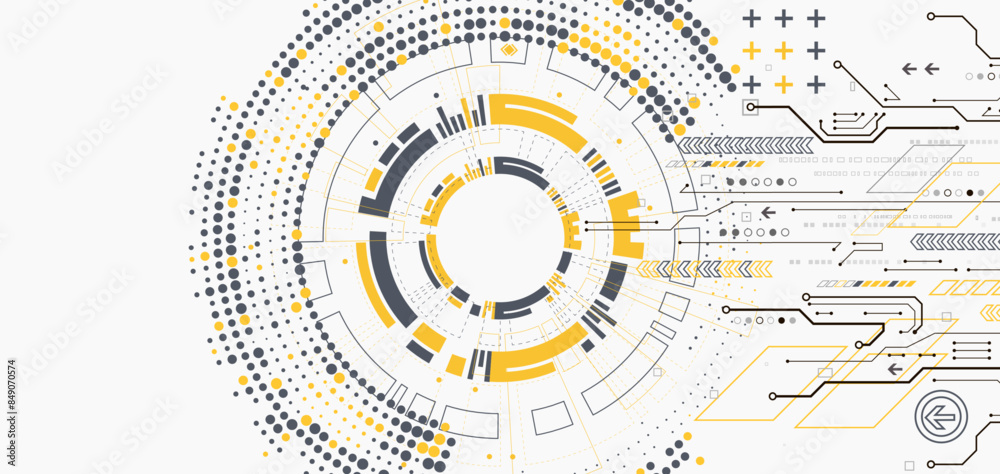Poster Scientific and technological concept with the use of technical elements formed in the shape of a circle. Vector illustration.