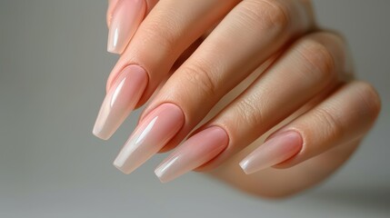 Fototapeta premium Woman's hand doing beautiful light pink gel manicure