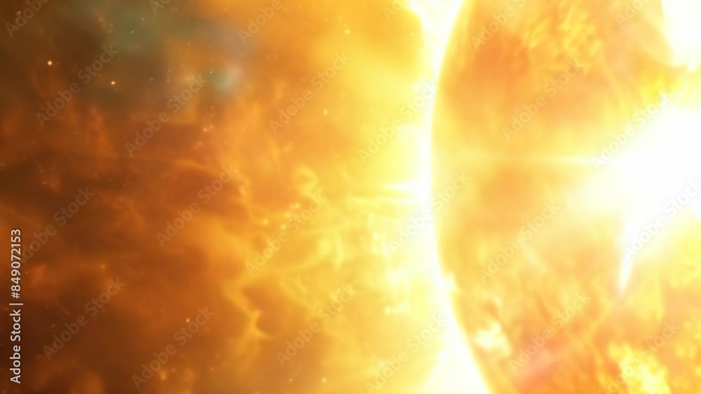 Poster bright close-up view of the sun with intense solar flares and radiant light. vivid depiction of sola