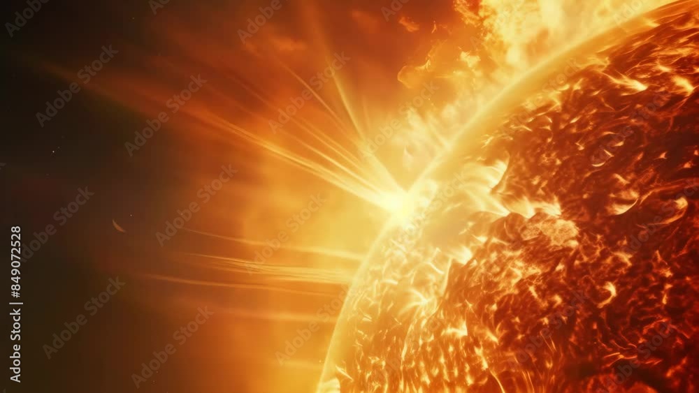 Poster close-up view of intense solar flares and plasma arcs on the sun's surface. vivid depiction of solar