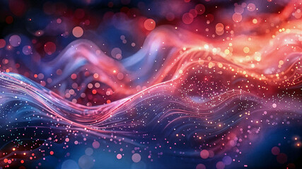 Fototapeta premium Abstract 3D background with swirling colorful glowing particles. Generative AI