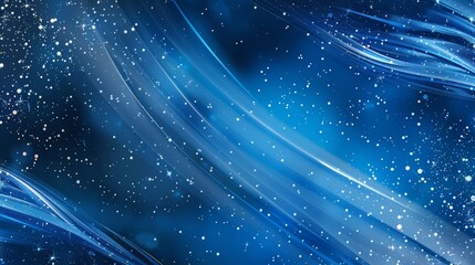 Sapphire blue background with streaks of silver and a dusting of abstract stars. 