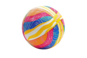 Colorful, vibrant beach ball with swirled patterns on a white background. Perfect for summer, sports, and recreational activities.