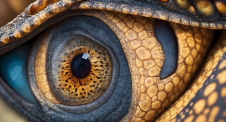 Macro Shot of Crocodile Eye with Intricate Details and Dramatic Lighting