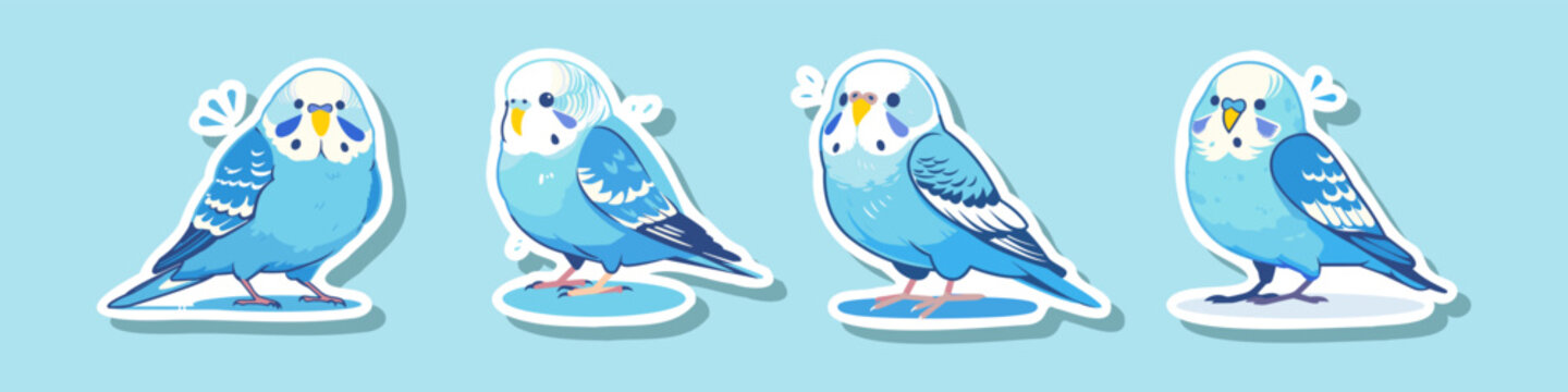 Vector blue budgerigar isolated on white background Parakeet on a branch, Bright Green Budgerigar, Parrot, Green Pet Parakeet, vector illustration