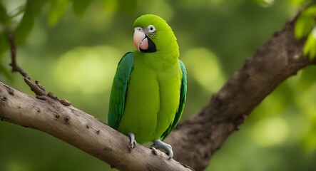 Parrot Bird Perched on Textured Branch with Bokeh Background