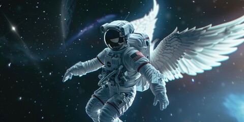 Fototapeta premium a image of an astronaut in a space suit with wings