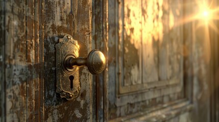 Obraz premium Antique door and its handle Sunlight coming in Gently blurred Not in the middle