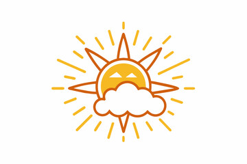 summer-sun-with-cloud-logotype-line-art-vector,sun, weather, cloud, icon, illustration, vector, rain, symbol, sky, nature, summer, sunny, day, forecast, design, cloudy, cartoon, climate, season, 