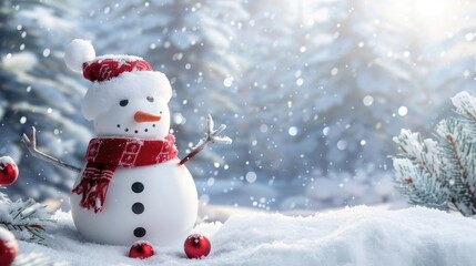 A Christmas snowman set against a snowy white backdrop