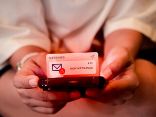 SMS spam and fake text message phishing concept. System hacked warning alert, email hack, scam...