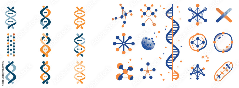 Wall mural isolated on a white background, dna logos color modern set. molecular structure human animal genome 