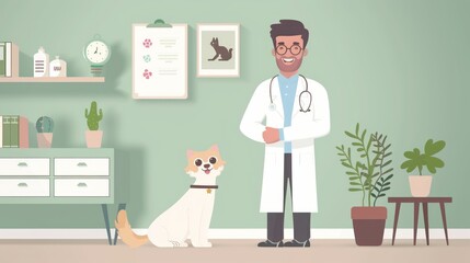 Smiling vet doctor with pet