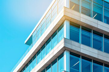 Modern building on a sunny day in a blue sky background. Real estate, property, house or residential. Corporate or business center