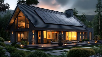 Modernizing Tradition: Solar Panels on Gable Roof Log Cabin  a chic urban residence with a gable roof,