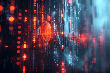 different cryptocurrency coins against a tech binary abstract background, combining digital currency symbols with streams of binary code, showcasing the intersection of technology and finance