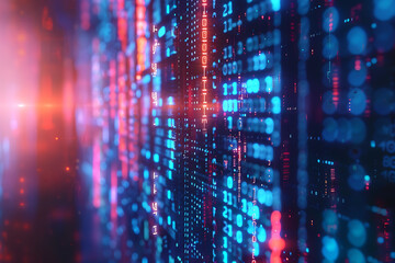 Obraz premium different cryptocurrency coins against a tech binary abstract background, combining digital currency symbols with streams of binary code, showcasing the intersection of technology and finance