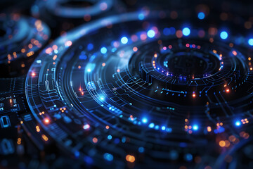 different cryptocurrency coins against a tech binary abstract background, combining digital currency symbols with streams of binary code, showcasing the intersection of technology and finance