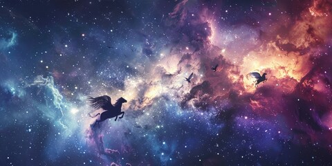 Fantasy Art of Astronaut and Unicorn in the Cosmos