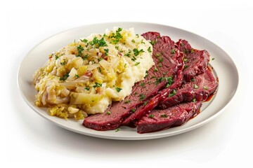 Satisfying BBQ Corned Beef and Cabbage Dish with Tangy Braised Cabbage and Buttery Mashed Potatoes