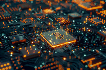 Obraz premium different cryptocurrency coins against a tech binary abstract background, combining digital currency symbols with streams of binary code, showcasing the intersection of technology and finance