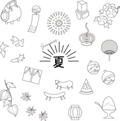 和風の夏素材のぬりえイラストセット