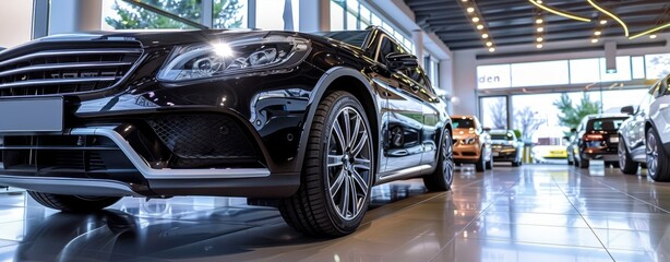 Luxury vehicles in a highend showroom with sleek, modern interior design, embody sophistication and elegance