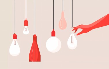 Turning on the lights simple flat vector illustration with light background, minimalism, simple shapes,