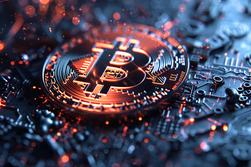 Obraz premium different cryptocurrency coins against a tech binary abstract background, combining digital currency symbols with streams of binary code, showcasing the intersection of technology and finance