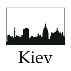 Black and white landscape of Kyiv. Ukraine. Vector on gray background