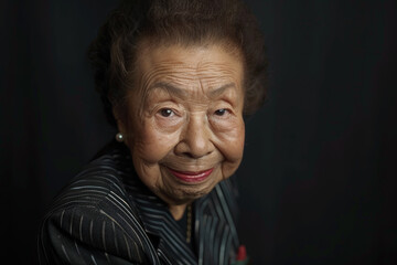 Obraz premium Close-up portrait of elderly Asian woman, studio photo