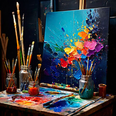 artist brushes and palette