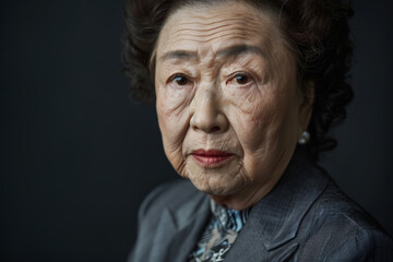 Obraz premium Close-up portrait of elderly Asian woman, studio photo
