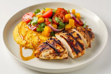 Tantalizing Grilled Chicken with Ripe Plum Tomatoes Salad and Pumpkin-Chipotle Polenta